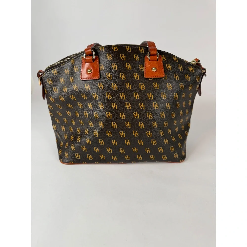 Dooney & Bourke Greta Greena Monogram Satchel Bag Brown Tmoro Leather Trim